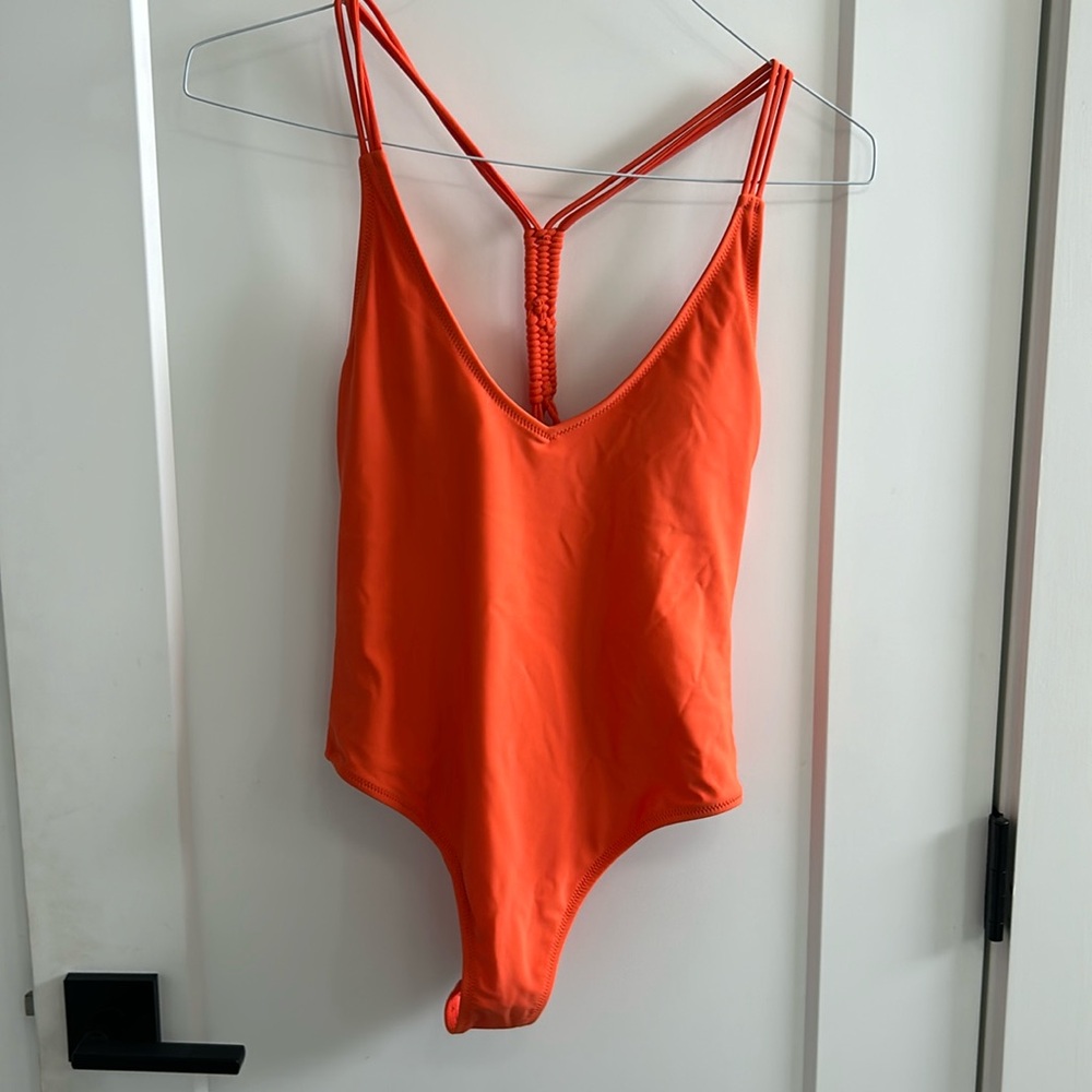 Orange Strappy Plunge Back Size M Volcom One Piece Bathing Suit